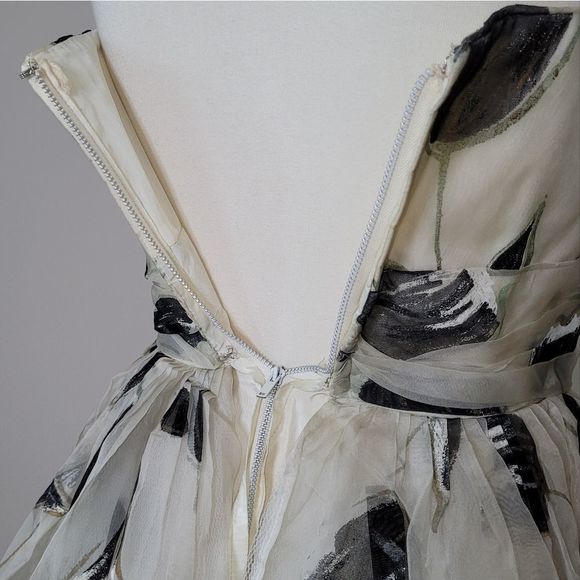 VINTAGE Clifton Wilhite Dallas Cream Floral Tea Length Dress Gown - sz. S - Picture 9 of 16